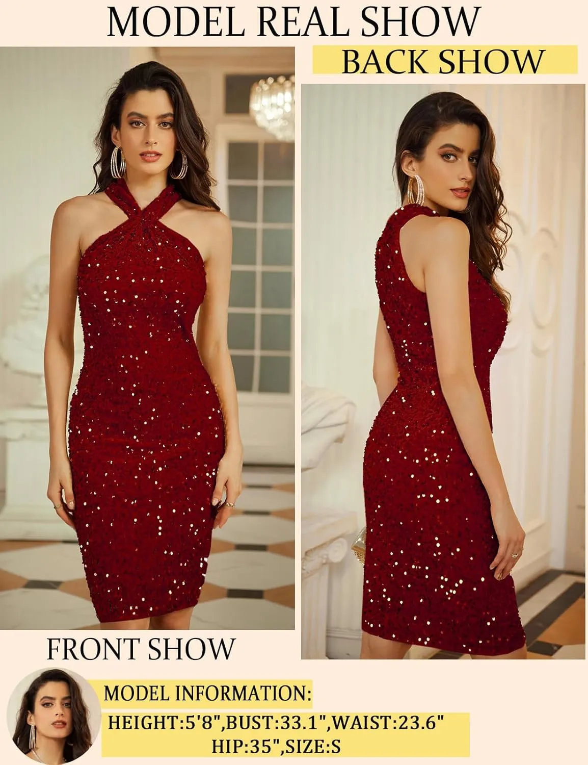 GRACE KARIN Sequin Dress for Women Sleeveless Sparkly Glitter Halter Dress Bodycon Mini Club Dresses 2025
