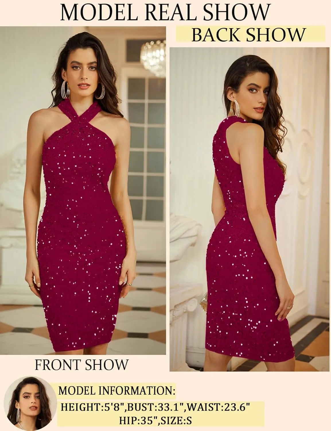 GRACE KARIN Sequin Dress for Women Sleeveless Sparkly Glitter Halter Dress Bodycon Mini Club Dresses 2025