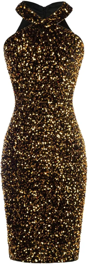 GRACE KARIN Sequin Dress for Women Sleeveless Sparkly Glitter Halter Dress Bodycon Mini Club Dresses 2025