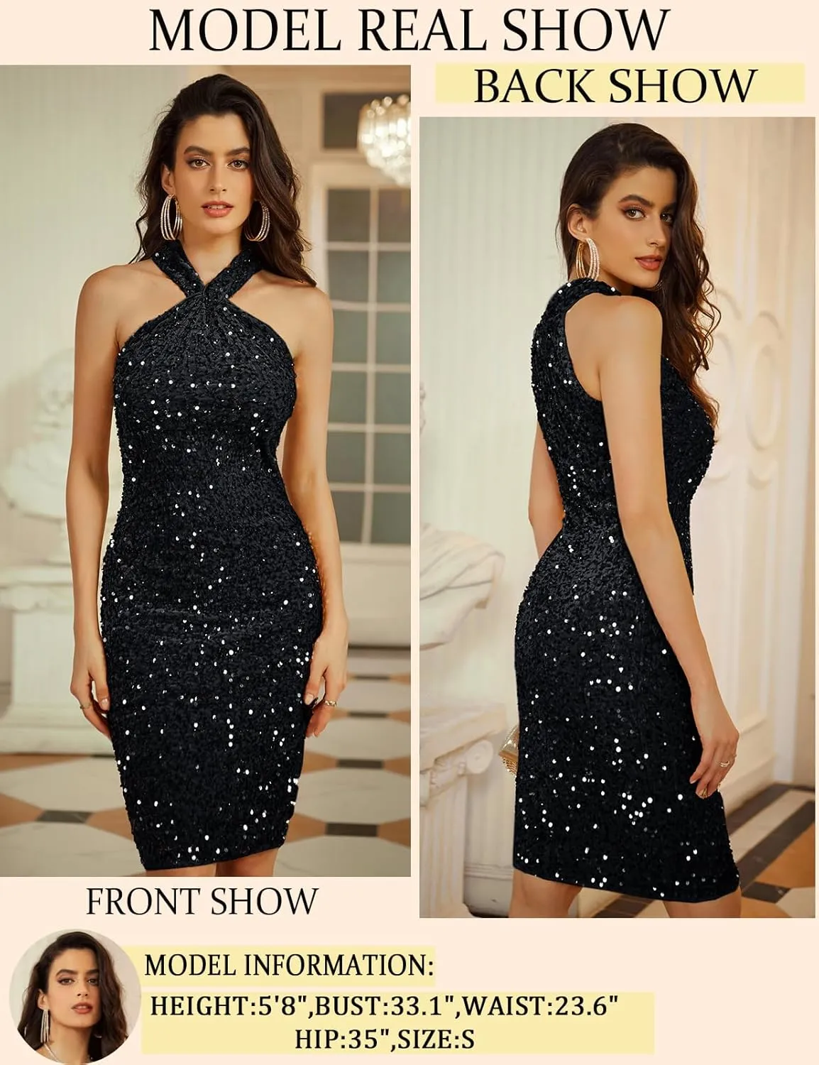 GRACE KARIN Sequin Dress for Women Sleeveless Sparkly Glitter Halter Dress Bodycon Mini Club Dresses 2025