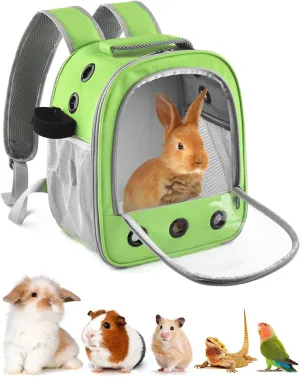 Guinea Pig Carrier Backpack, Portable Rabbit Travel Carring Bag for Pet Bunny Sugar Chinchilla Gerbil Bearded Dragon Hamster Parrot Outgoing Pouch Case with Water Bottle Holder & Detachable Pad
