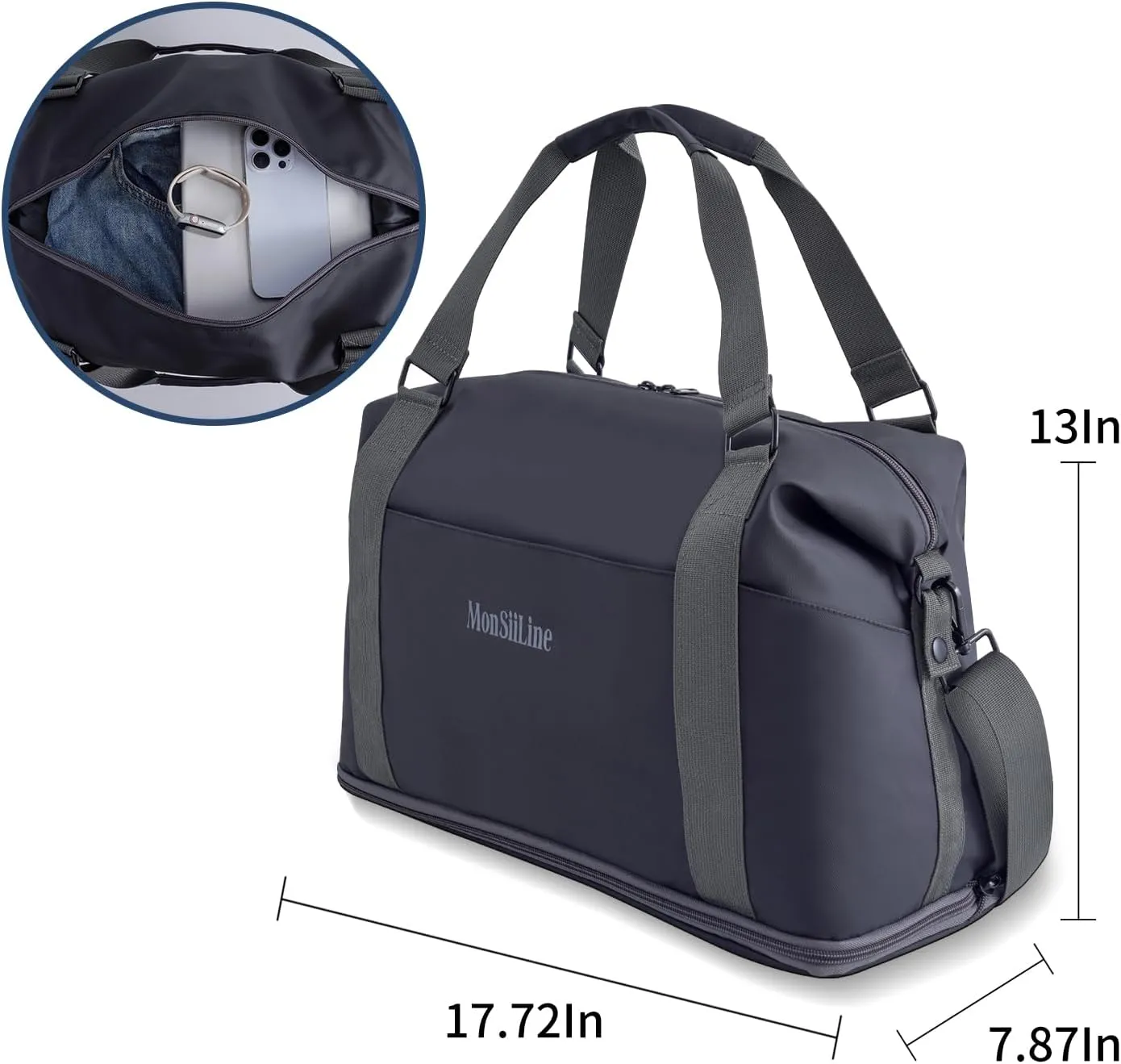 Gym Bag for Women Men with Shoe Compartment Wet Pocket Waterproof Durable Travel Duffel Bag for Sports Gym Swimming Yoga Flight Weekend Overnight Carry on Tote Bag (Black)
