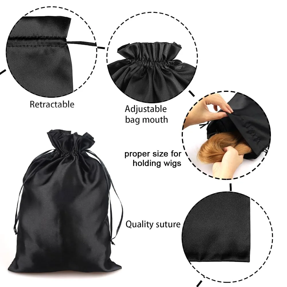 Hair Extension Tool Silk Stain Wig Storage Bag Hair Extension Bags with Drawstring Travel Pouches Bags Weft Carrying Storage Bags Gift Packaging