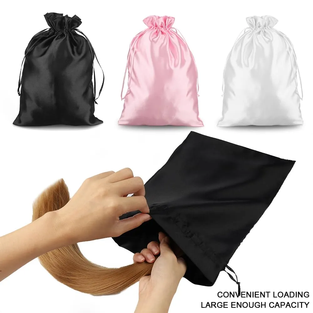 Hair Extension Tool Silk Stain Wig Storage Bag Hair Extension Bags with Drawstring Travel Pouches Bags Weft Carrying Storage Bags Gift Packaging