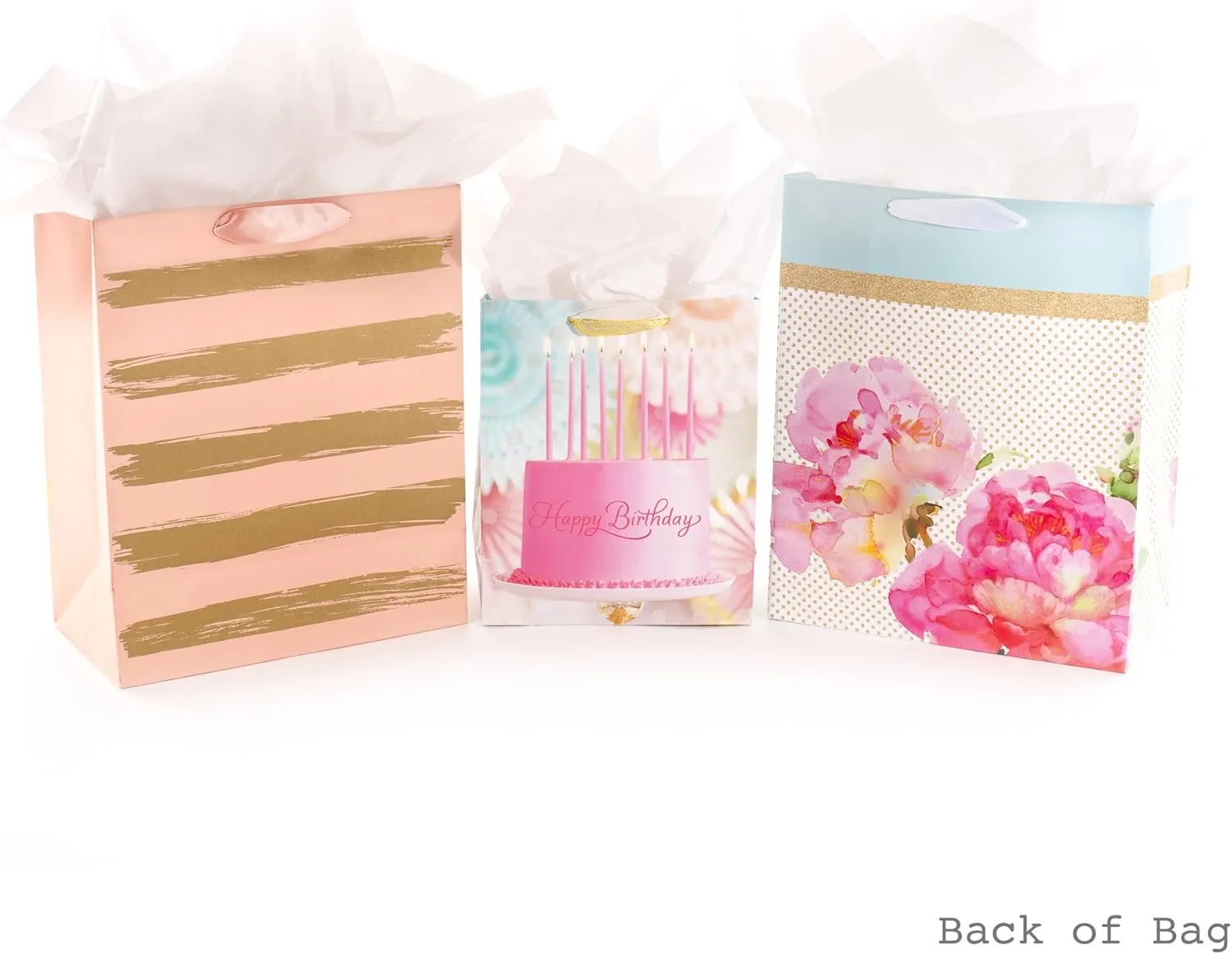 Hallmark Assorted Birthday Gift Bag Bundle with Tissue Paper (1 Medium and 2 Large Bags, Gold and Pink)