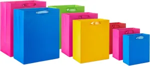 Hallmark Assorted Gift Bags (8 Bags: 3 Small 6", 3 Medium 9", 2 Large 13") Solid Pink, Blue, Green, Yellow, Red