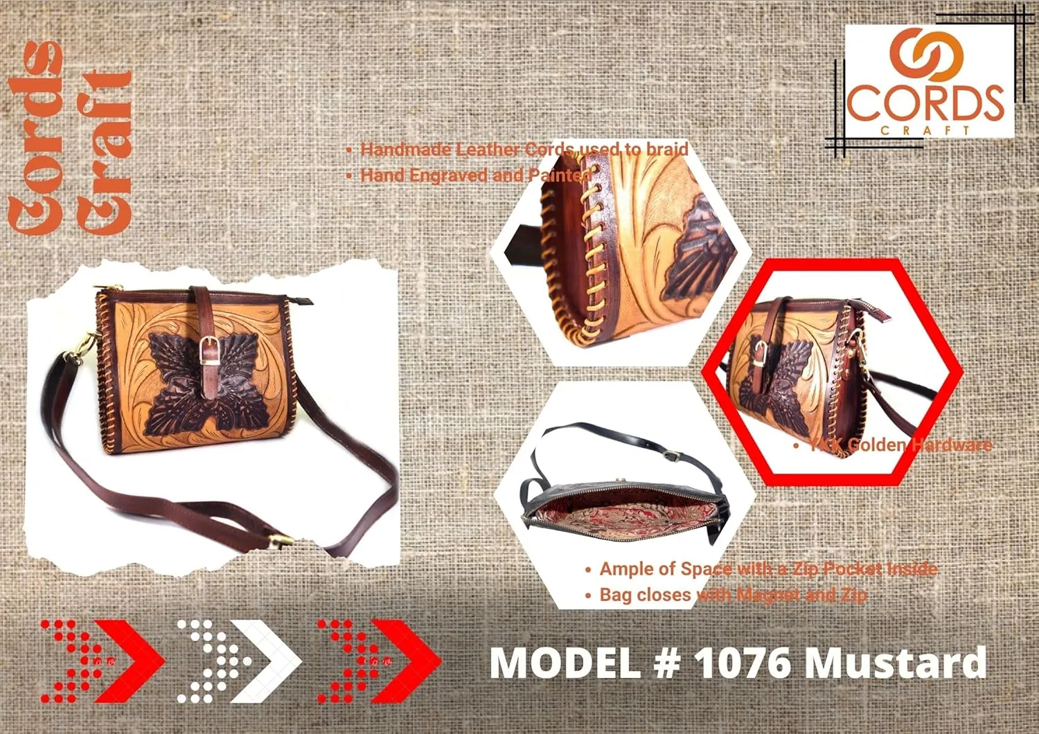 Hantooled Sling Leather Bag for Women, Tan Color, Crossbody Leather Bag, Women's Crossbody Handbag