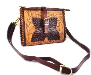 Hantooled Sling Leather Bag for Women, Tan Color, Crossbody Leather Bag, Women's Crossbody Handbag
