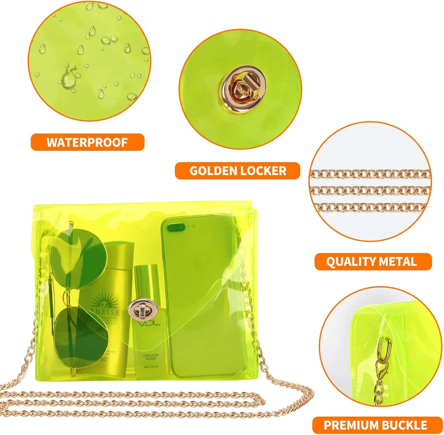 HAOGUAGUA Clear Purse for Women, Clear Bag Stadium Approved, See Through Clear Handbag for Concerts Sports Events