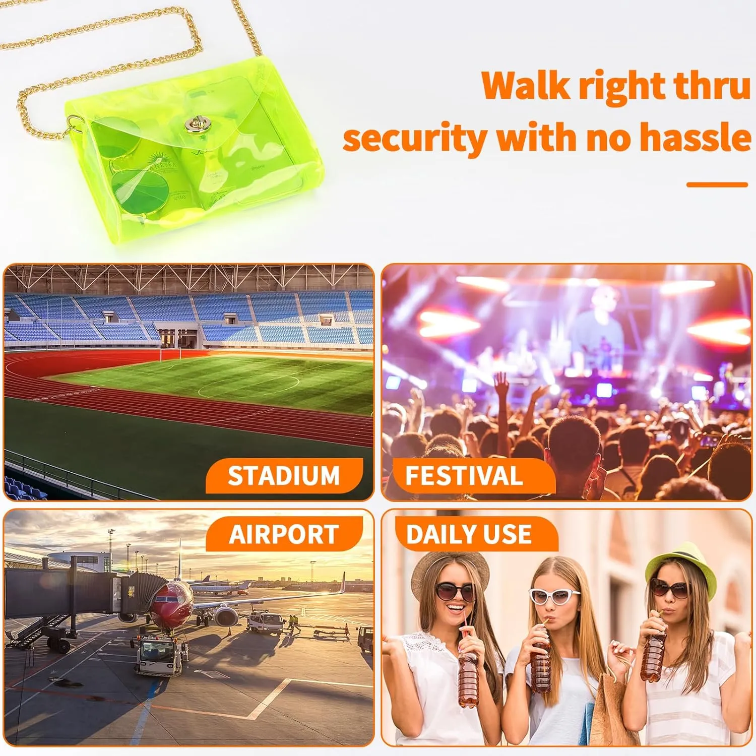 HAOGUAGUA Clear Purse for Women, Clear Bag Stadium Approved, See Through Clear Handbag for Concerts Sports Events
