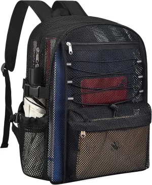 Heavy Duty Mesh Backpacks for School, Black Mesh Book Bags for Boys and Girls with Adjustable Straps for Fitness, Sports, Swimming (S)