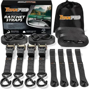 Heavy Duty Ratchet Straps 4-Pack - 2,200lb Break Strength, 1" x 15' Rachet Tie Downs with Padded Handles - Heavy Duty, Truck, Motorcycle, Moving Straps (Black)