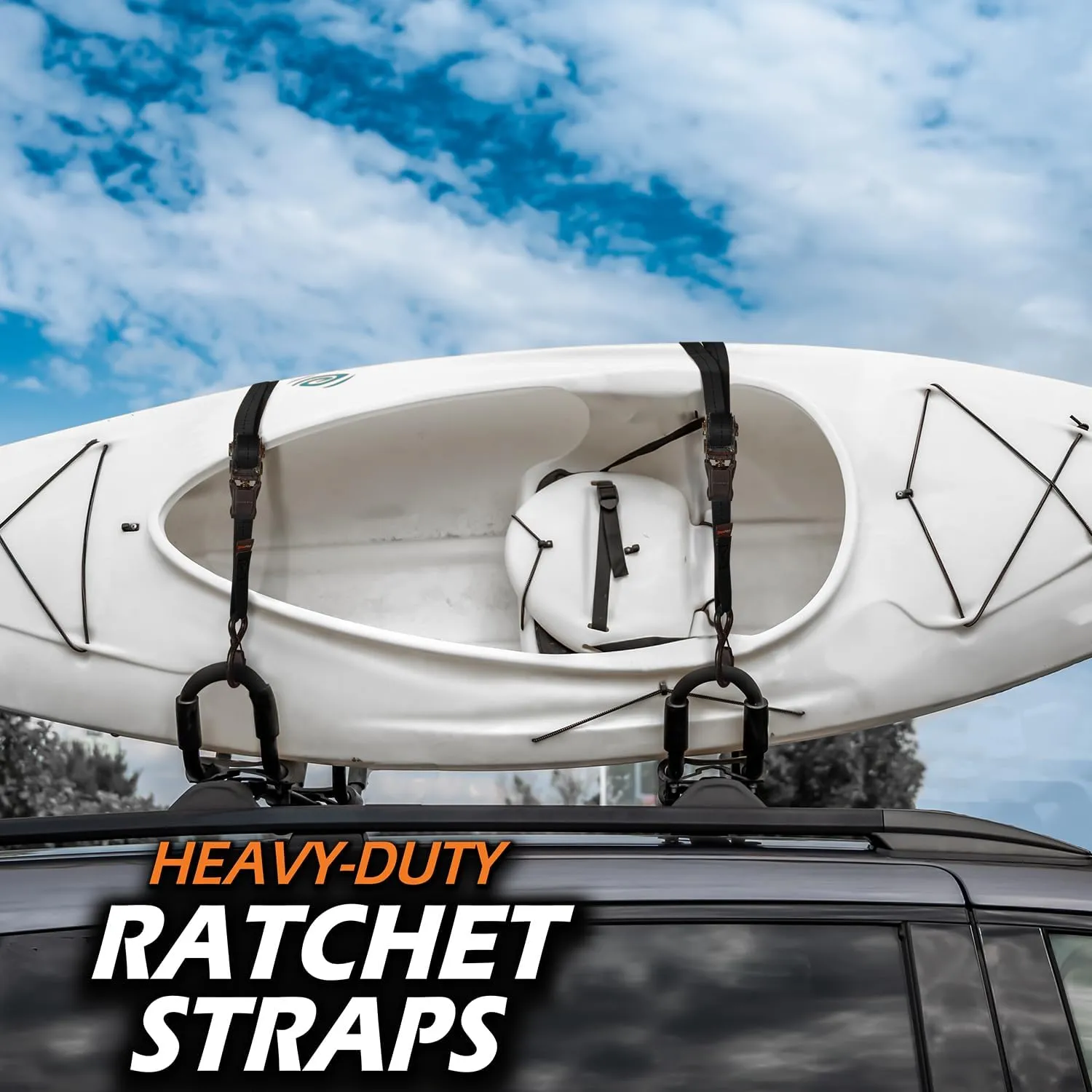 Heavy Duty Ratchet Straps 4-Pack - 2,200lb Break Strength, 1" x 15' Rachet Tie Downs with Padded Handles - Heavy Duty, Truck, Motorcycle, Moving Straps (Black)