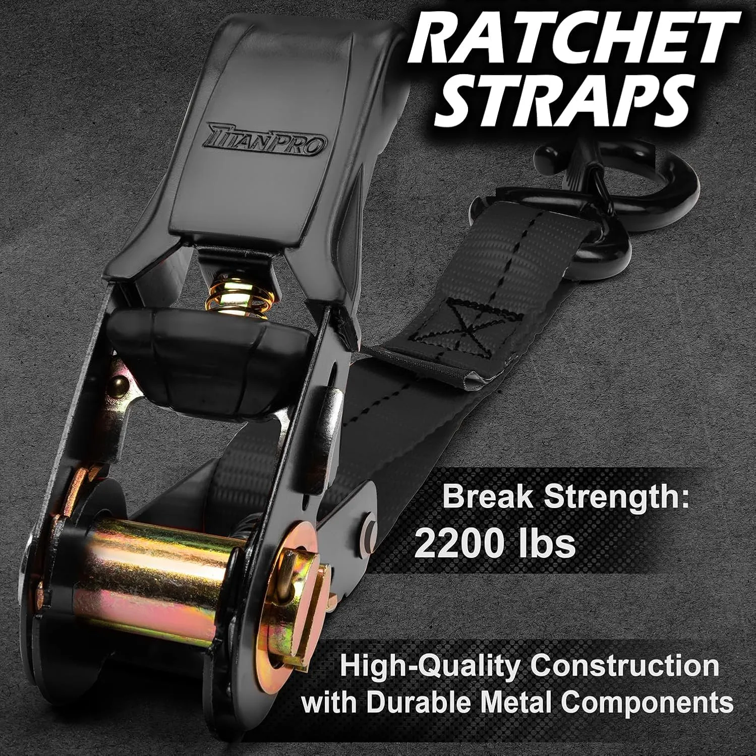 Heavy Duty Ratchet Straps 4-Pack - 2,200lb Break Strength, 1" x 15' Rachet Tie Downs with Padded Handles - Heavy Duty, Truck, Motorcycle, Moving Straps (Black)