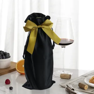 HEVSTIL 10Pcs Satin Wine Gift Bags With Decorative Bows, Reusable Bottle Covers for Christmas, Wedding, Birthday, Travel, Holiday Party, Housewarming Gifts, Black