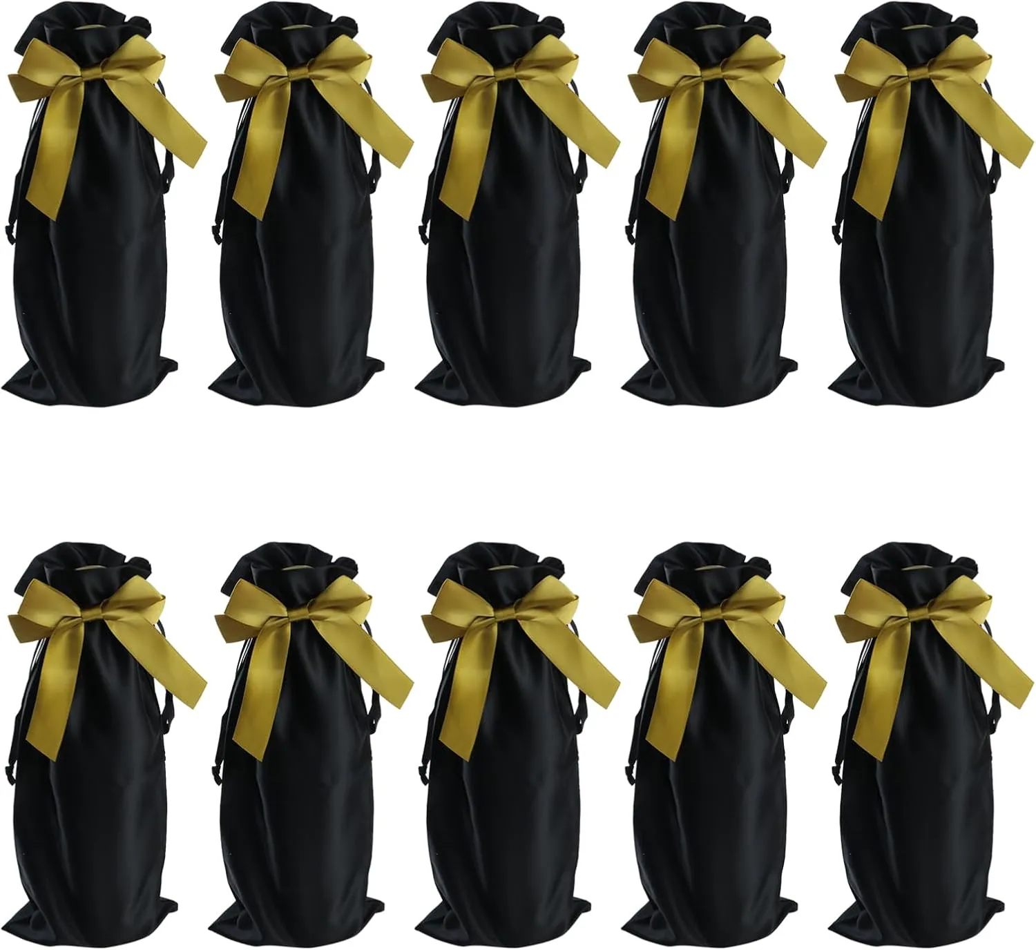HEVSTIL 10Pcs Satin Wine Gift Bags With Decorative Bows, Reusable Bottle Covers for Christmas, Wedding, Birthday, Travel, Holiday Party, Housewarming Gifts, Black