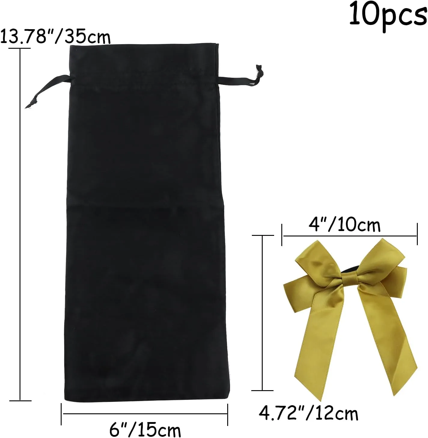 HEVSTIL 10Pcs Satin Wine Gift Bags With Decorative Bows, Reusable Bottle Covers for Christmas, Wedding, Birthday, Travel, Holiday Party, Housewarming Gifts, Black