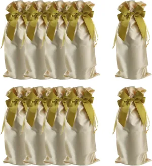 HEVSTIL Satin Wine Bags - 10pcs Gift Bags with Decorative Bows, Reusable Wine Bottle Covers for Christmas, Wedding, Birthday, Travel, Party, Housewarming Gifts - Gold