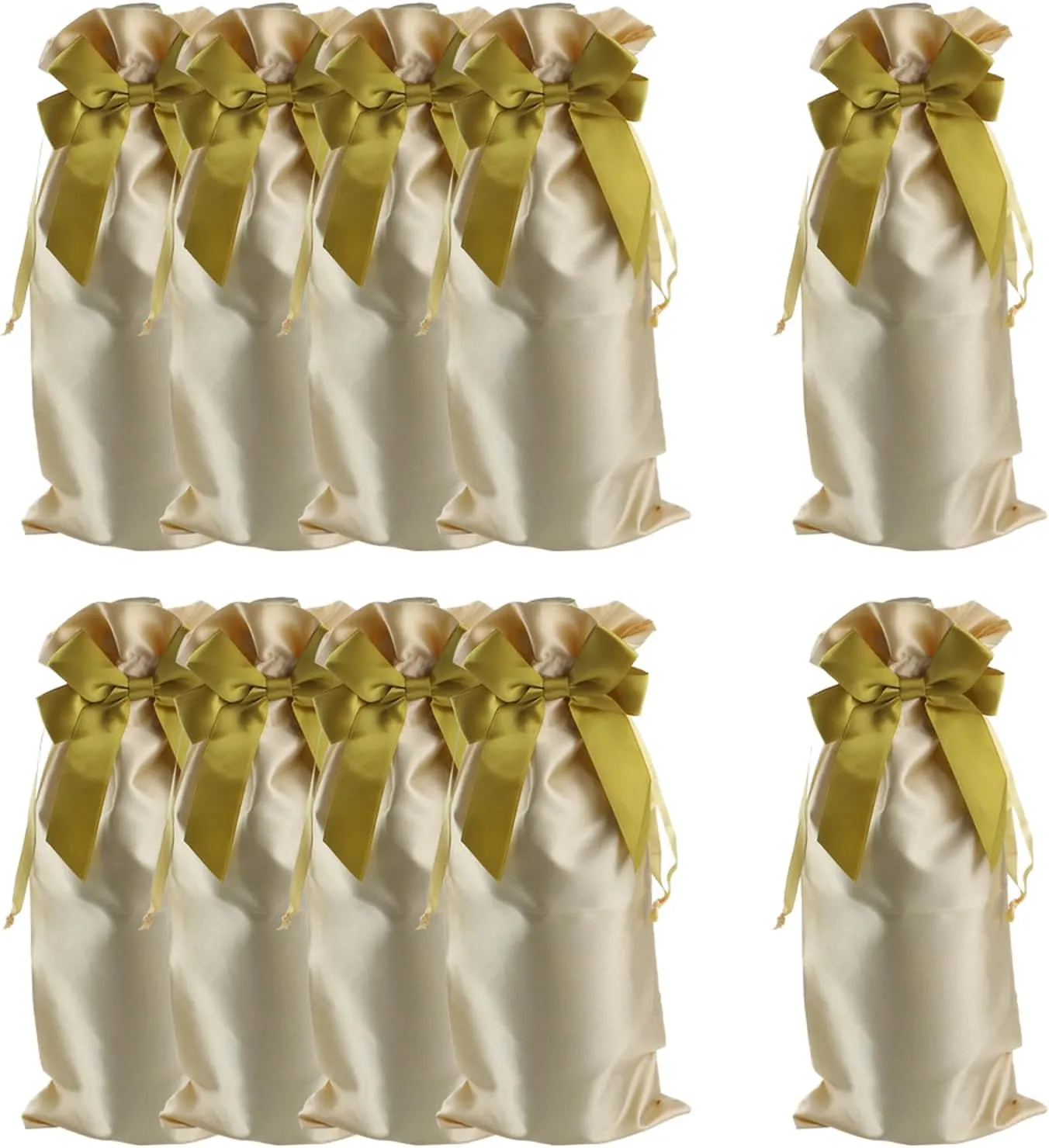 HEVSTIL Satin Wine Bags - 10pcs Gift Bags with Decorative Bows, Reusable Wine Bottle Covers for Christmas, Wedding, Birthday, Travel, Party, Housewarming Gifts - Gold