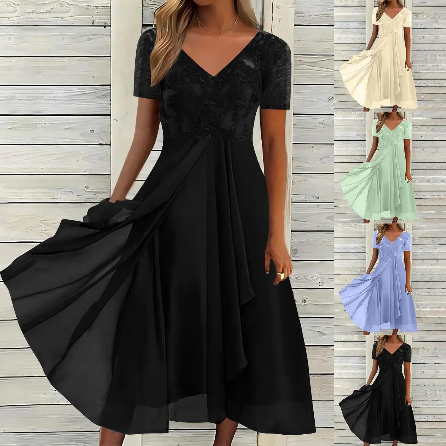 HGps8w Mother of The Bride Dresses for Women Flowy Lace Chiffon Dress Elegant Formal Evening Party Gown for Wedding