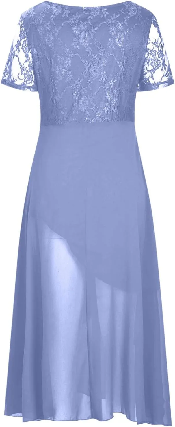 HGps8w Mother of The Bride Dresses for Women Flowy Lace Chiffon Dress Elegant Formal Evening Party Gown for Wedding