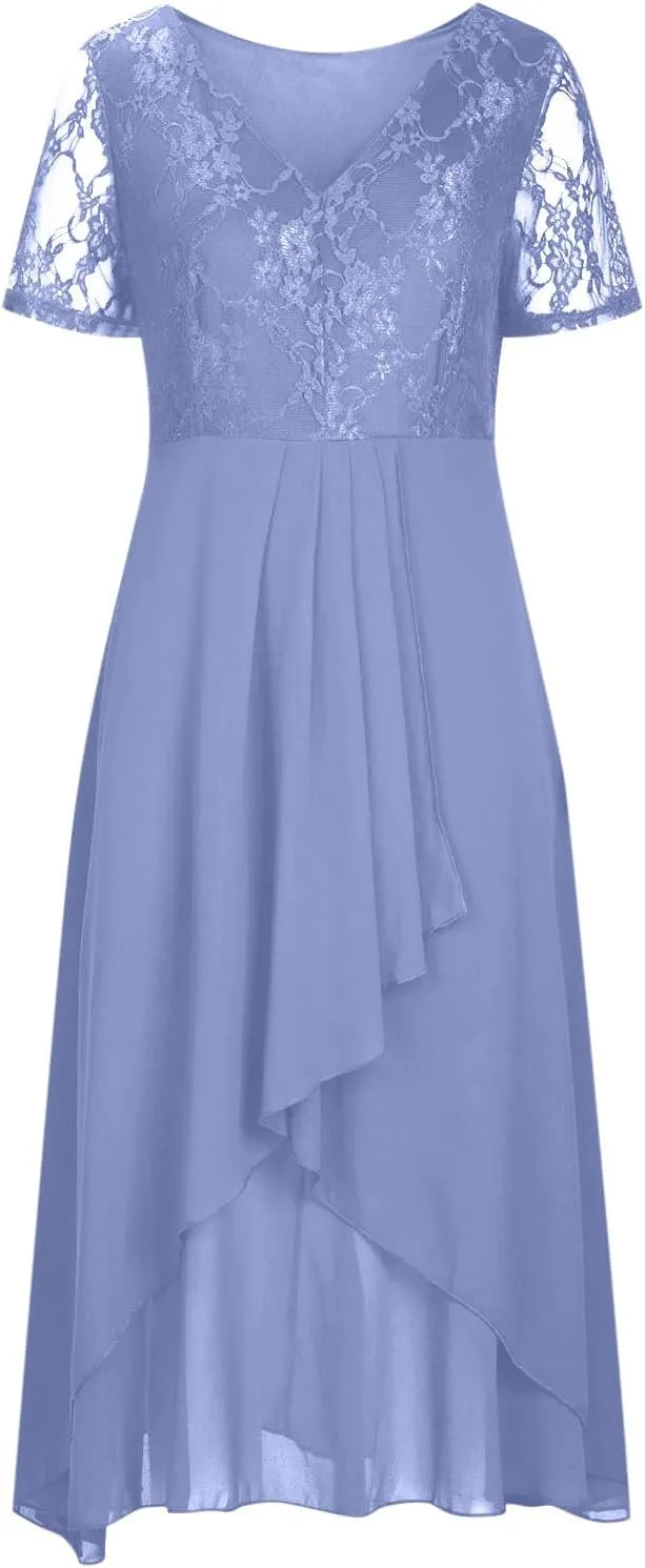 HGps8w Mother of The Bride Dresses for Women Flowy Lace Chiffon Dress Elegant Formal Evening Party Gown for Wedding