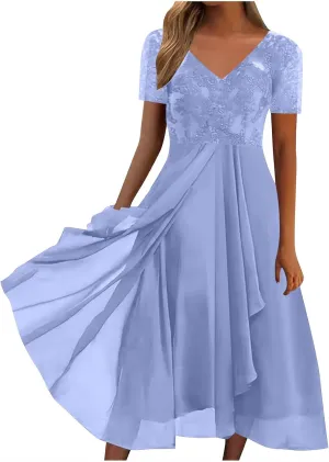 HGps8w Mother of The Bride Dresses for Women Flowy Lace Chiffon Dress Elegant Formal Evening Party Gown for Wedding