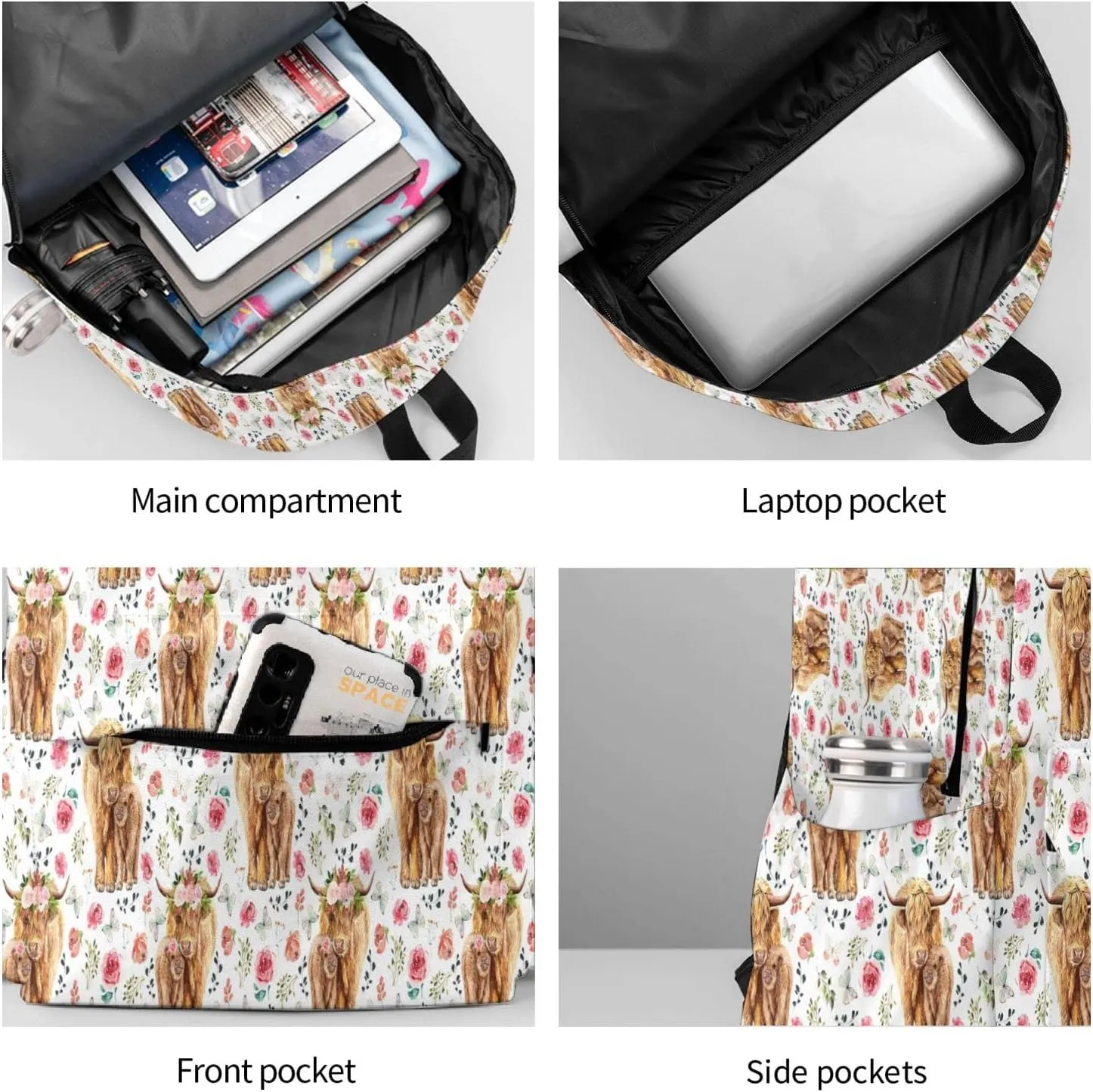 Highland Cow Backpack 16 Inches Lightweight Travel Laptop Backpack