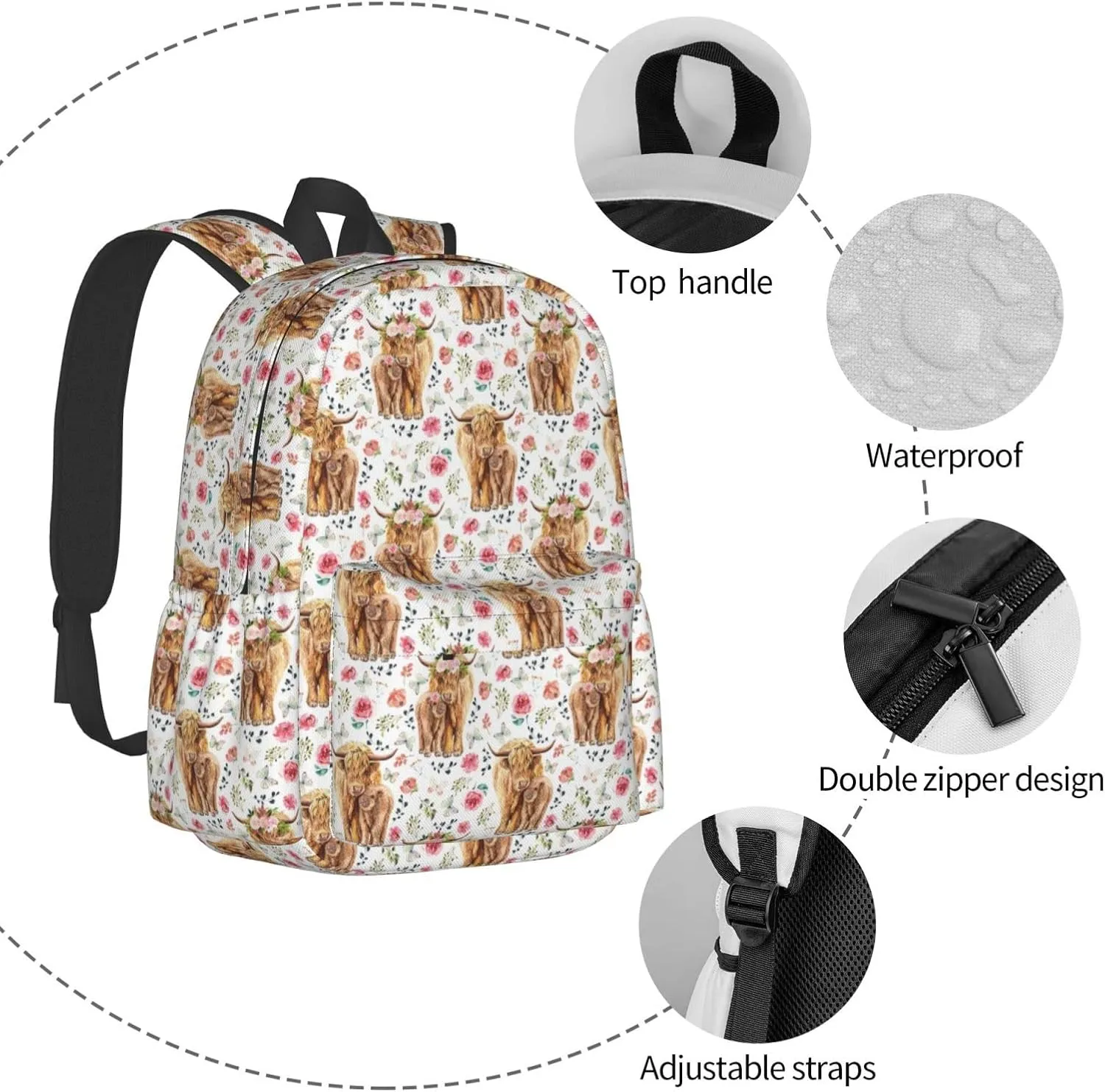 Highland Cow Backpack 16 Inches Lightweight Travel Laptop Backpack
