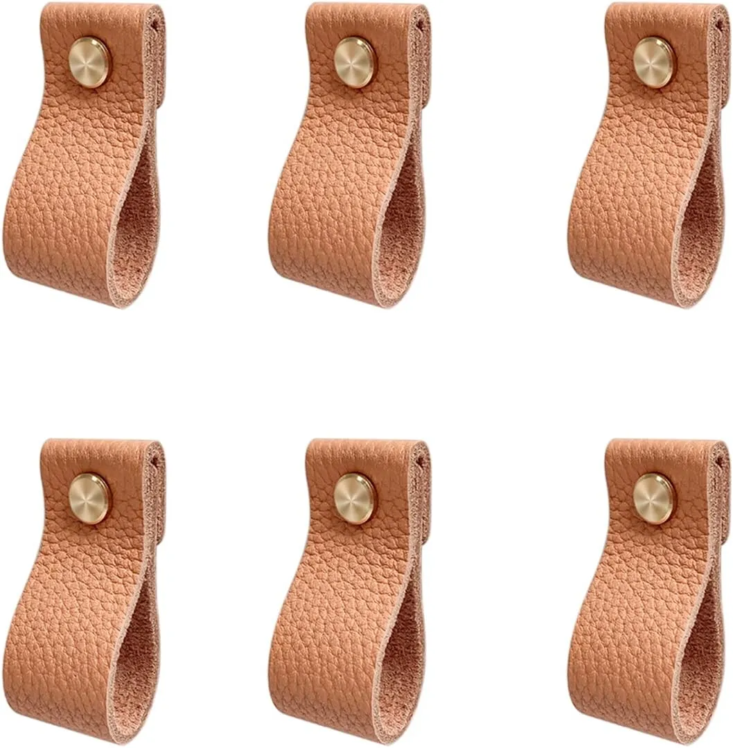 Hiili & Kaala Leather Dresser Knobs, 6 Pack for Dresser Drawers, Soft Drawer Knobs Upgrade Furniture Look