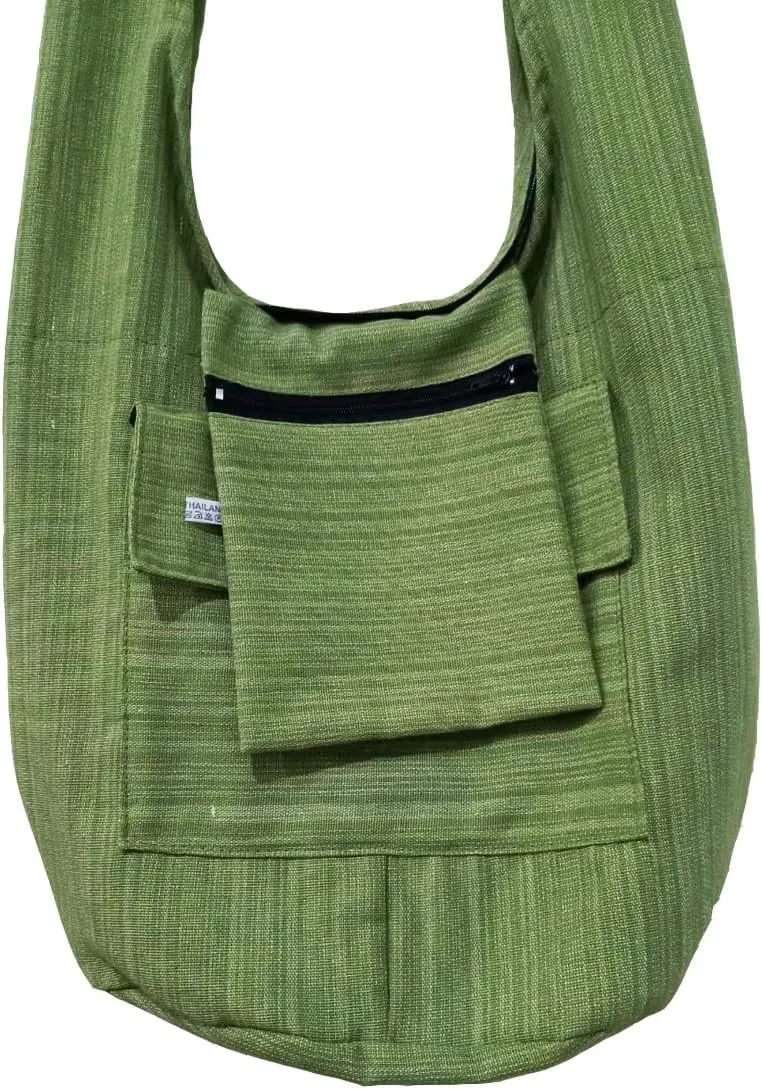 Hippie Bohemian Cross body Shoulder Bag, Slavic Cotton Fabric "Medium" Size ; The Green Garden