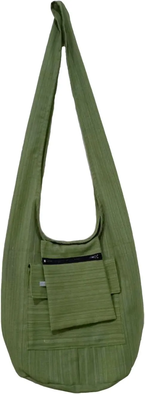 Hippie Bohemian Cross body Shoulder Bag, Slavic Cotton Fabric "Medium" Size ; The Green Garden