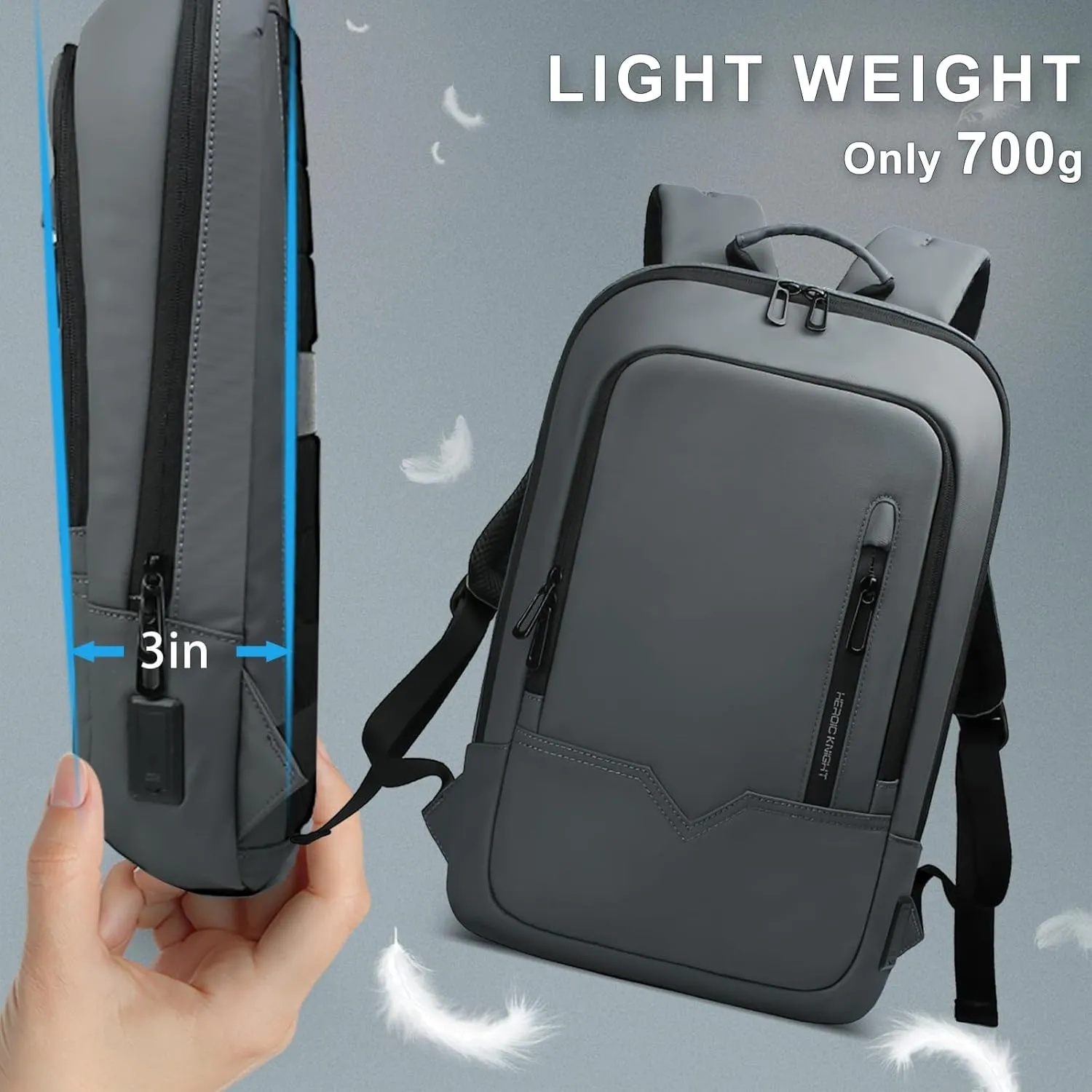 hk Backpack for Men Business Slim Backpack with USB Charger Computer Lightweight Anti-theft Travel (Dark Grey, 17.3 Inch)