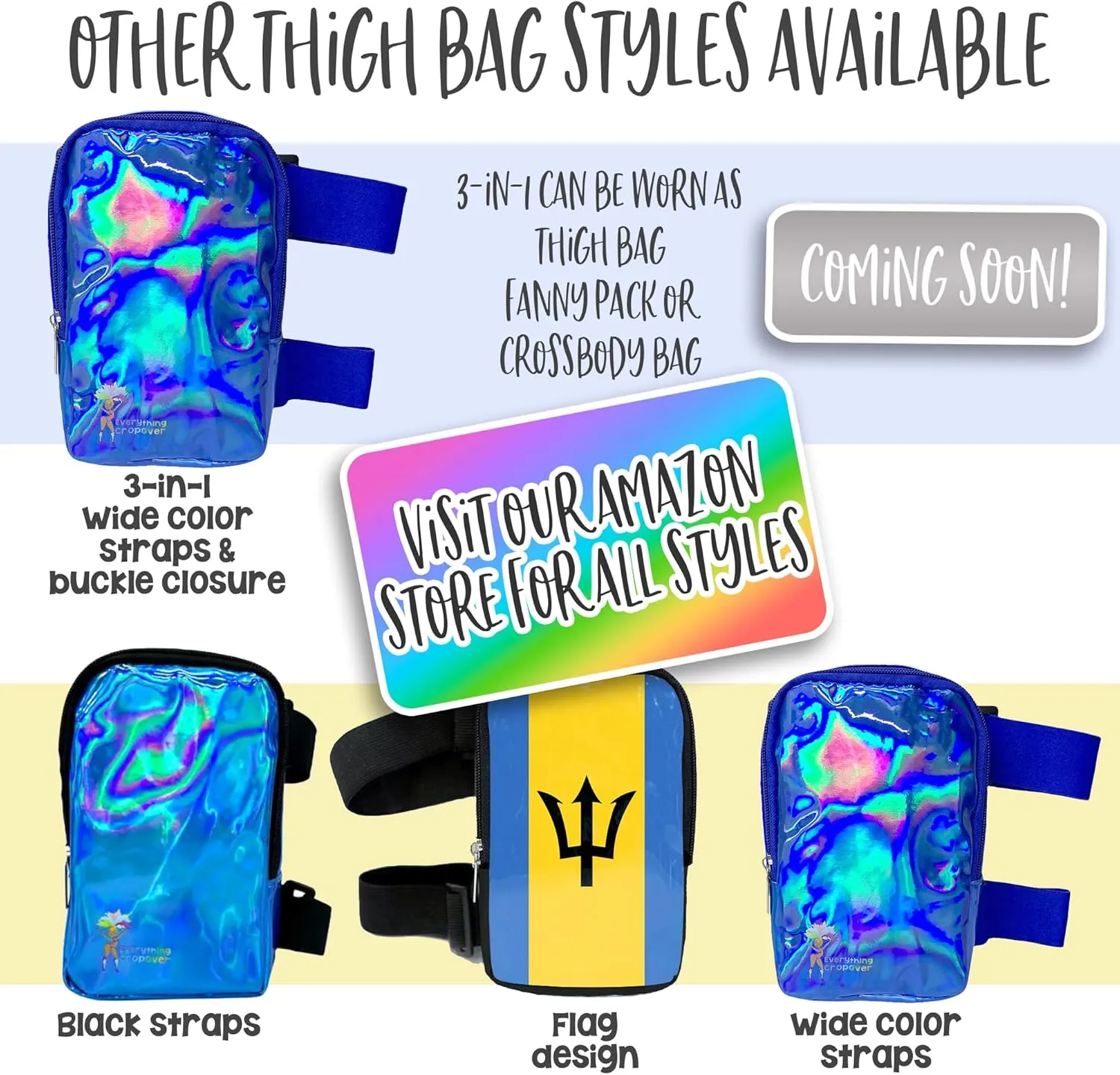 Holographic Thigh Bag | Carnival Leg Harness for Women | Outdoor Waist Pouch | J'ouvert Travel Leg Pack with Wide Adjustable Straps | Black