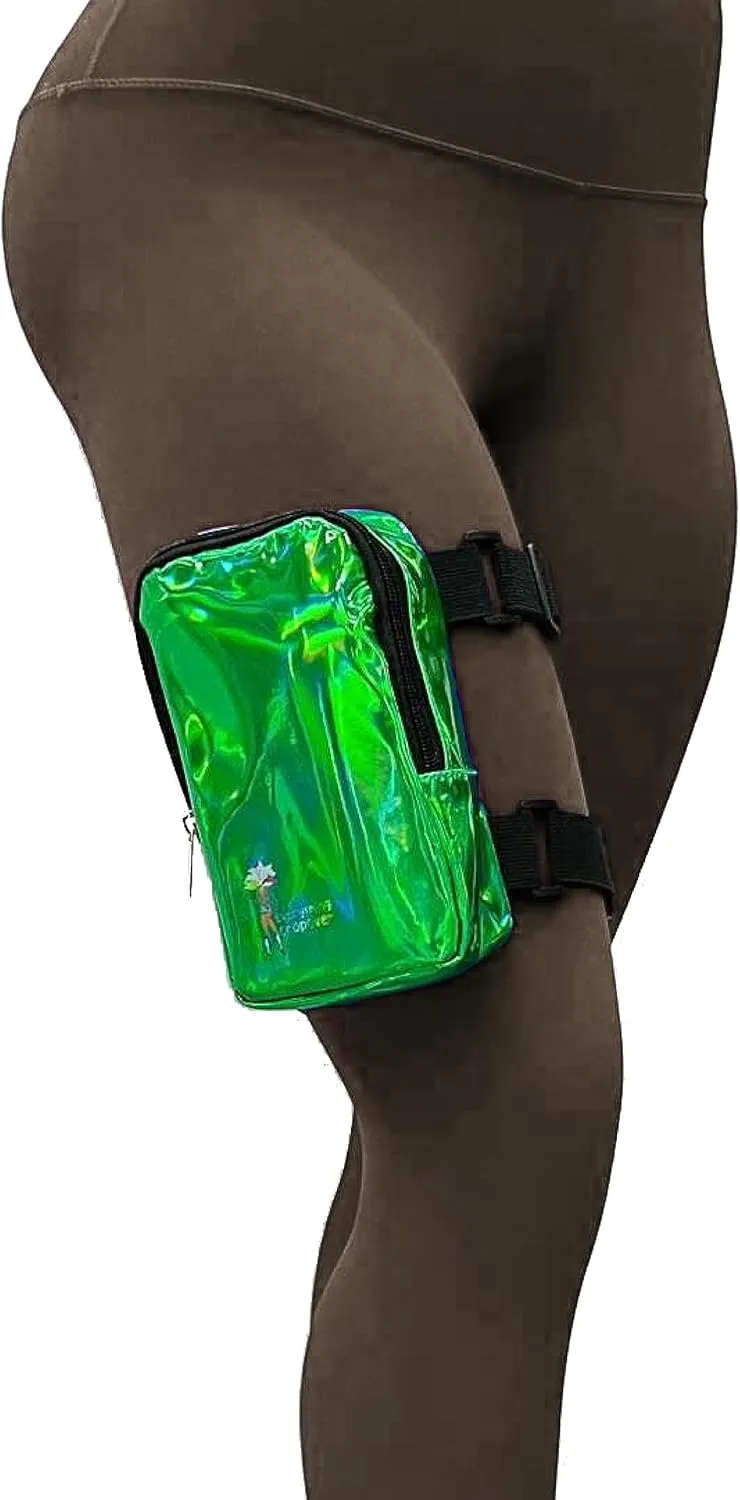 Holographic Thigh Bag | Leg Harness for Women | Outdoor Waist Pouch | Carnival Hiking Travel Fanny Pack with Adjustable Straps | Green