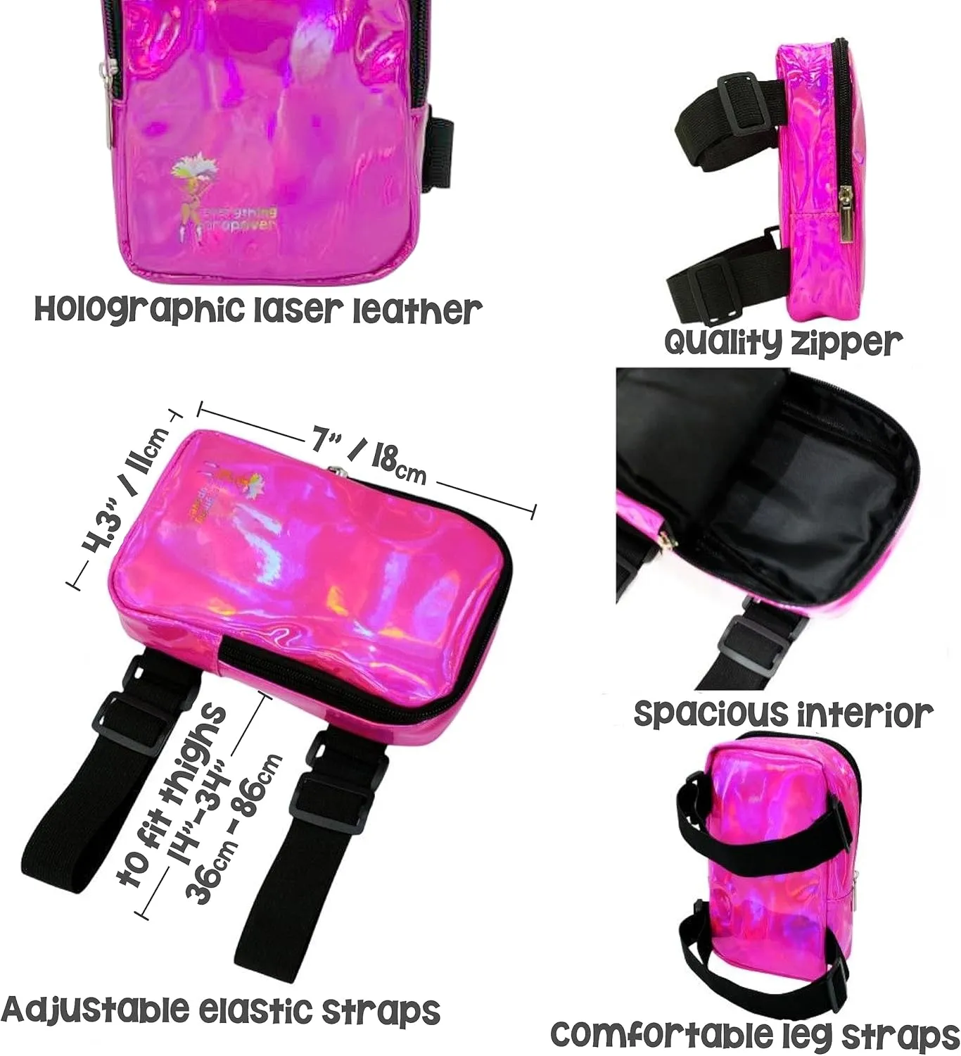 Holographic Thigh Bag | Leg Harness for Women | Outdoor Waist Pouch | Carnival Hiking Travel Fanny Pack with Adjustable Straps | Green