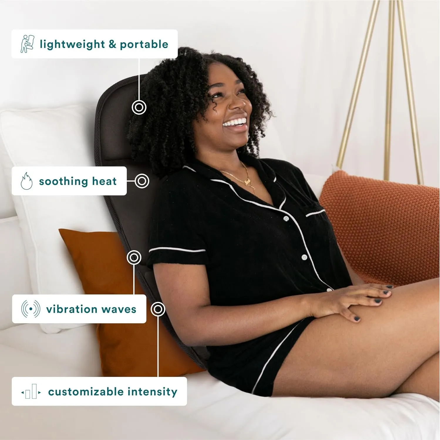 Homedics Portable Heating and Vibrating Back Massage Cushion with Adjustable Intensity and Integrated Straps