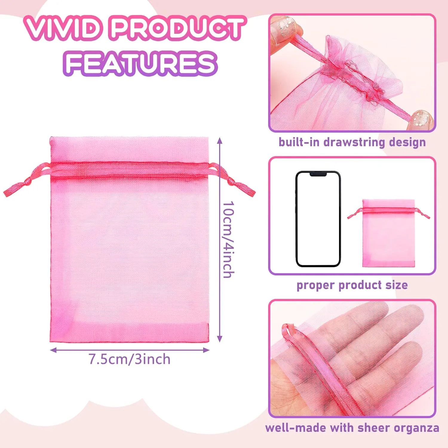 Hoolerry 500 Pcs Organza Gift Bags Jewelry Small Mesh Drawstring Sachet Wedding Favor Bracelet Bags for Packaging Jewelry Pouches Small Gifts(3 x 4 Inch,Multicolor)