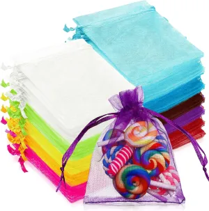 Hoolerry 500 Pcs Organza Gift Bags Jewelry Small Mesh Drawstring Sachet Wedding Favor Bracelet Bags for Packaging Jewelry Pouches Small Gifts(3 x 4 Inch,Multicolor)