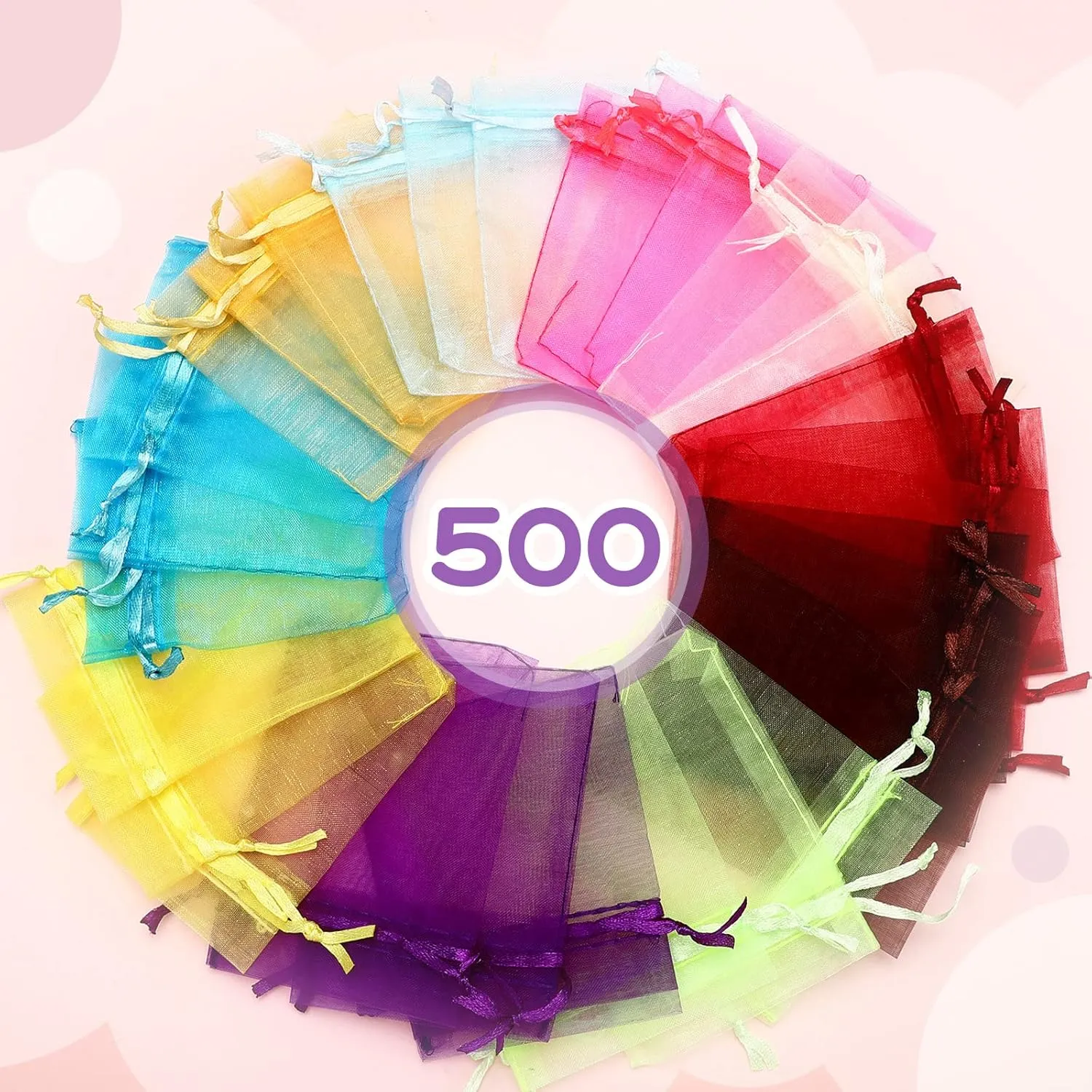 Hoolerry 500 Pcs Organza Gift Bags Jewelry Small Mesh Drawstring Sachet Wedding Favor Bracelet Bags for Packaging Jewelry Pouches Small Gifts(3 x 4 Inch,Multicolor)