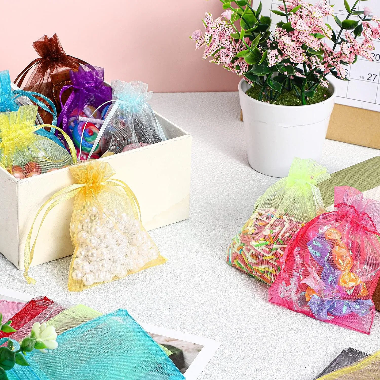 Hoolerry 500 Pcs Organza Gift Bags Jewelry Small Mesh Drawstring Sachet Wedding Favor Bracelet Bags for Packaging Jewelry Pouches Small Gifts(3 x 4 Inch,Multicolor)