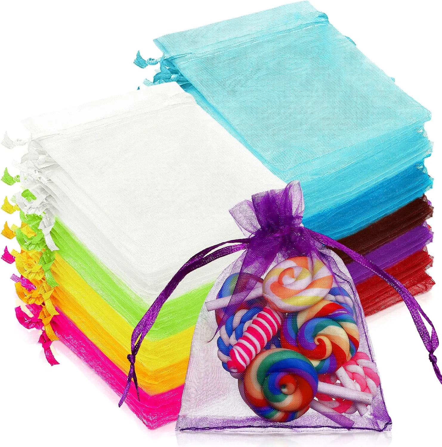 Hoolerry 500 Pcs Organza Gift Bags Jewelry Small Mesh Drawstring Sachet Wedding Favor Bracelet Bags for Packaging Jewelry Pouches Small Gifts(3 x 4 Inch,Multicolor)