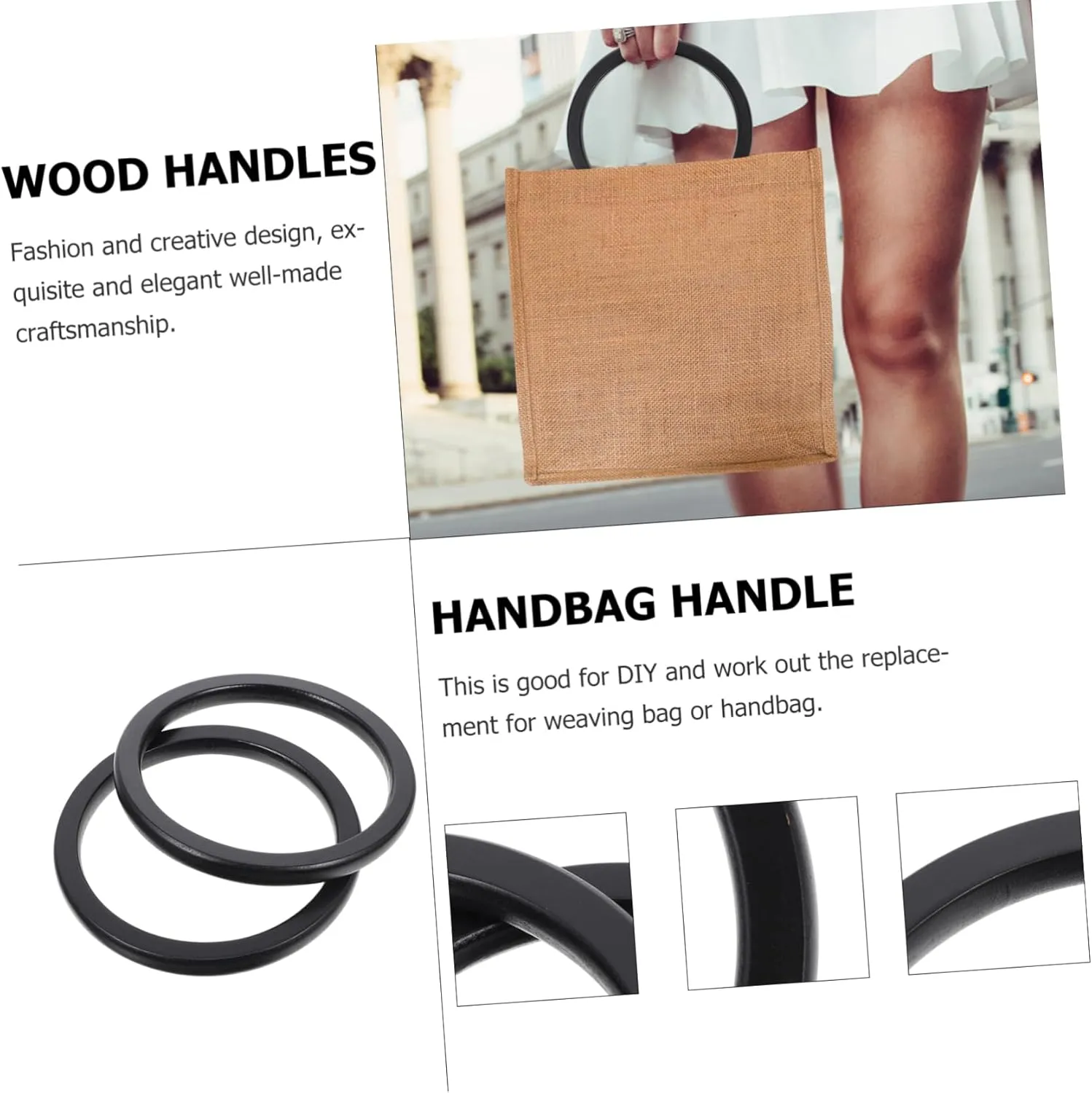 HOOTNEE 2pcs Wooden Bag Handles for DIY Handbag Replacement Durable Round Design Comfortable Grip for Travel and Daily Activities