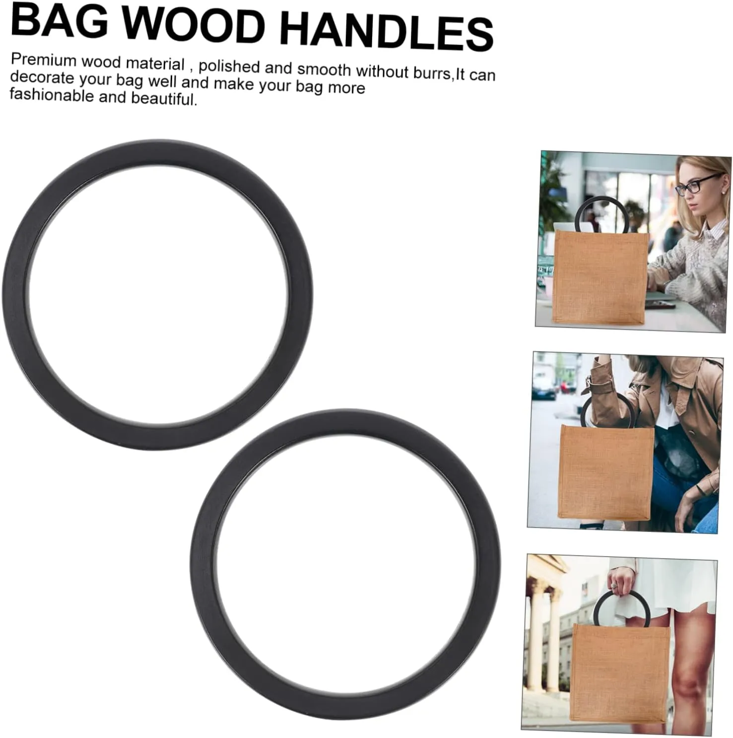 HOOTNEE 2pcs Wooden Bag Handles for DIY Handbag Replacement Durable Round Design Comfortable Grip for Travel and Daily Activities