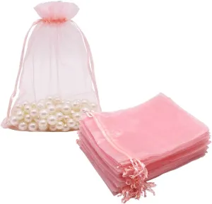 HRX Package 100pcs Blush Pink Organza Bags Large, 6 x 9 inch Drawstring Gift Pouches Mesh Party Favor Bags for Christmas Wedding Baby Shower