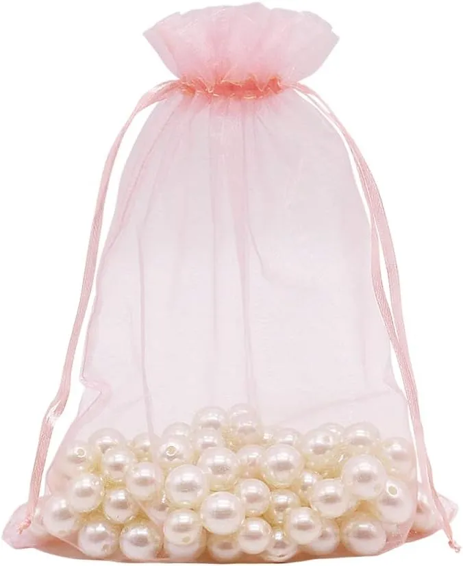 HRX Package 100pcs Blush Pink Organza Bags Large, 6 x 9 inch Drawstring Gift Pouches Mesh Party Favor Bags for Christmas Wedding Baby Shower