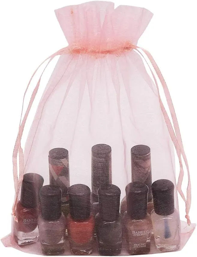 HRX Package 100pcs Blush Pink Organza Bags Large, 6 x 9 inch Drawstring Gift Pouches Mesh Party Favor Bags for Christmas Wedding Baby Shower