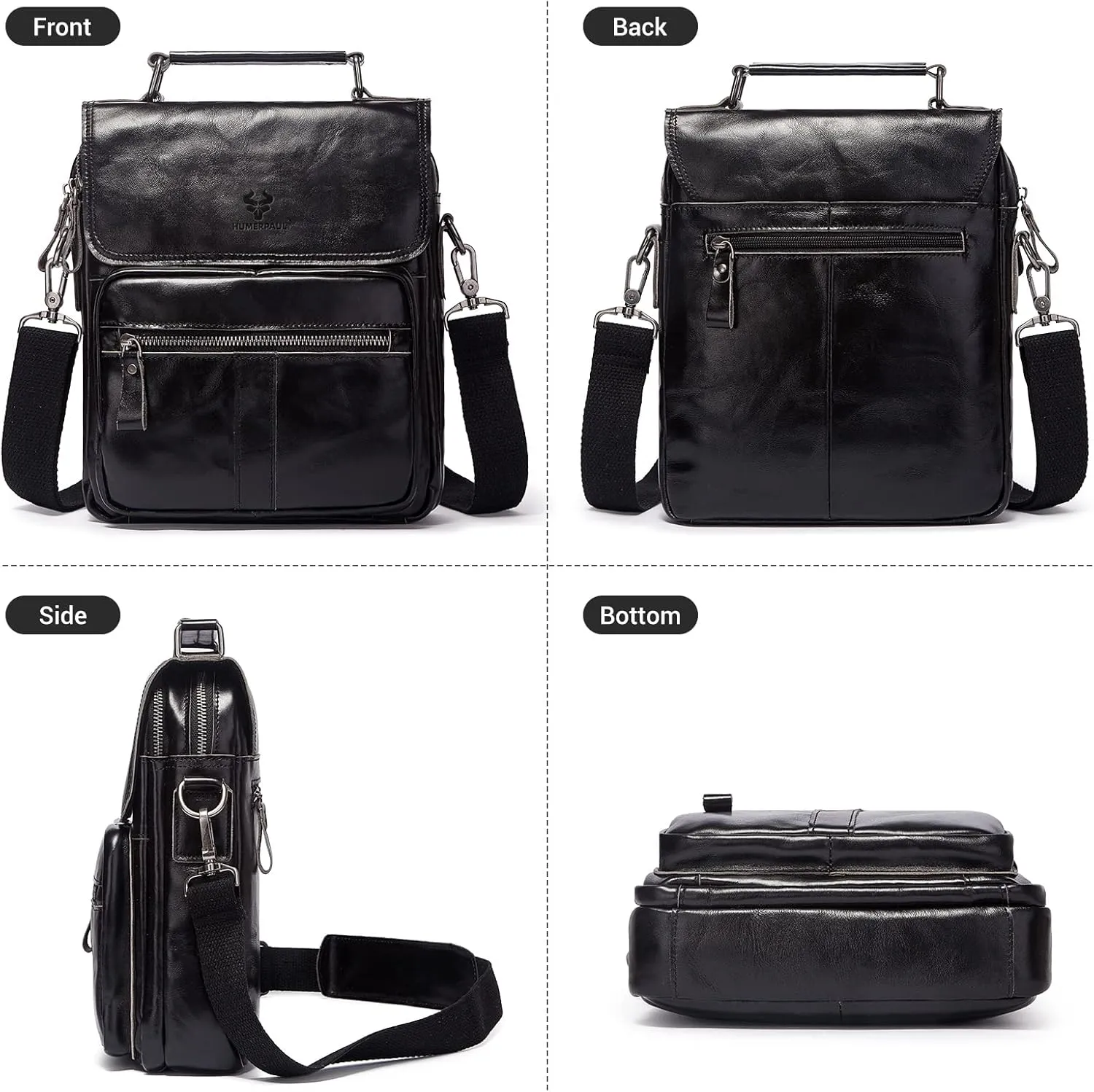 HUMERPAUL Leather Messenger Bag for Men, Shoulder Crossbody Bag with Adjustable Straps for Work Business