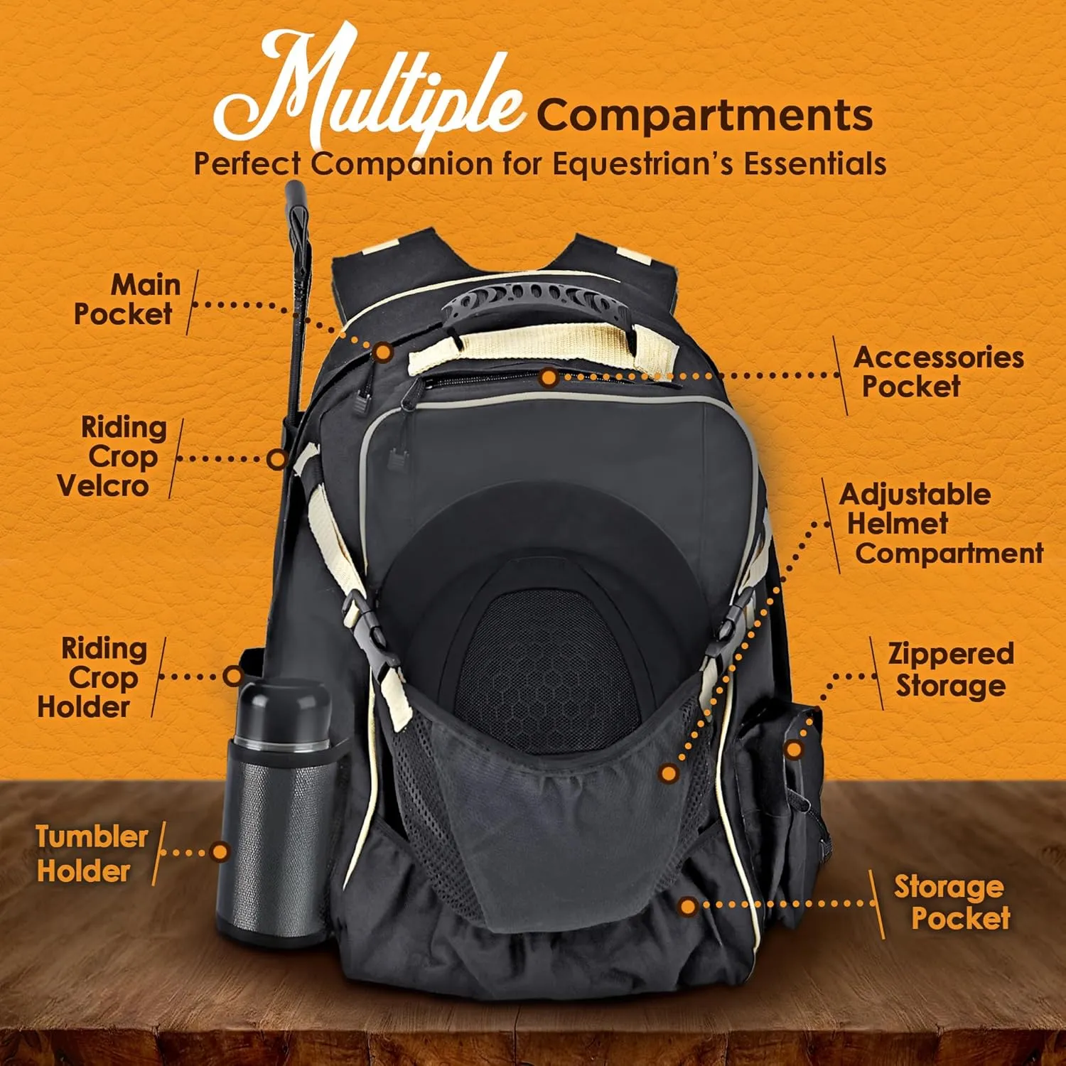 Huntley Equestrian Deluxe Heavy Duty Nylon Exterior Storage Fabric Backpack Adjustable Shoulder Straps