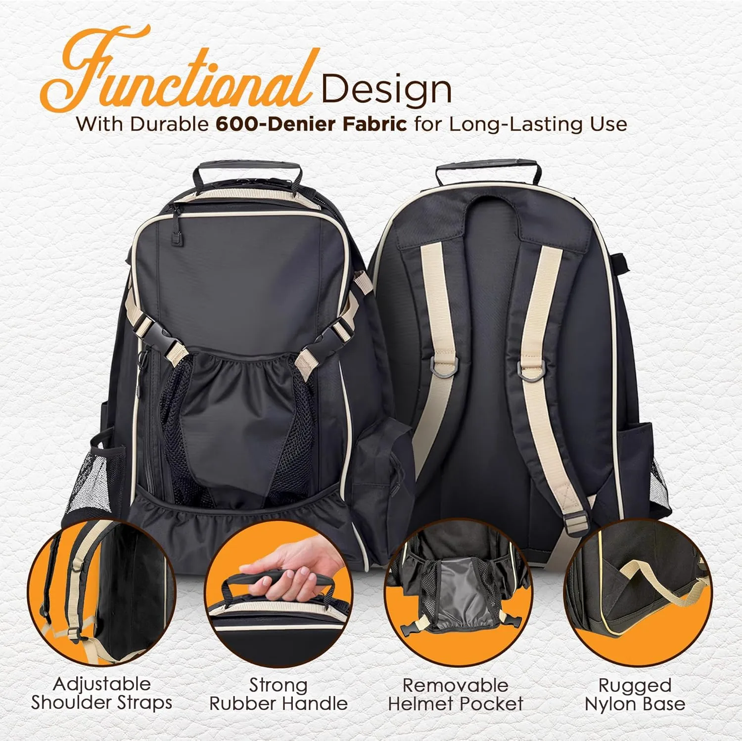 Huntley Equestrian Deluxe Heavy Duty Nylon Exterior Storage Fabric Backpack Adjustable Shoulder Straps